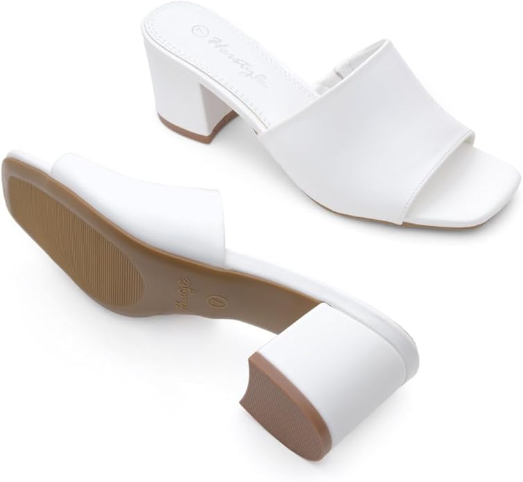 Herstyle Low Block Heels for Women – Slip-On Mules, Square Open Toe 2.5 Inch Comfort Chunky Heeled Sandals, Trendy 2025 Casual Dress Pumps Shoes for Party, Wedding & Office